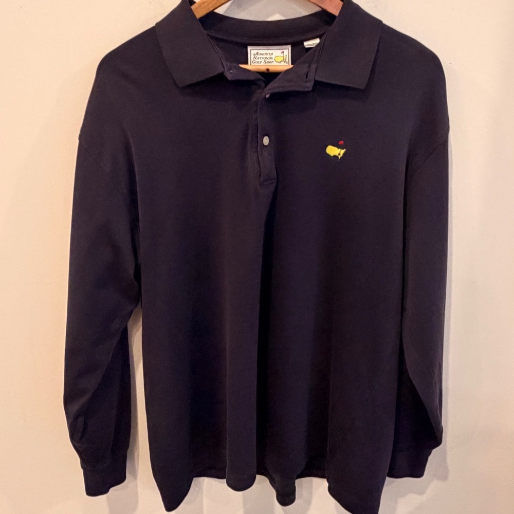 Augusta National Golf Shop Masters Navy Blue Pima Cotton Long Sleeve Polo Large